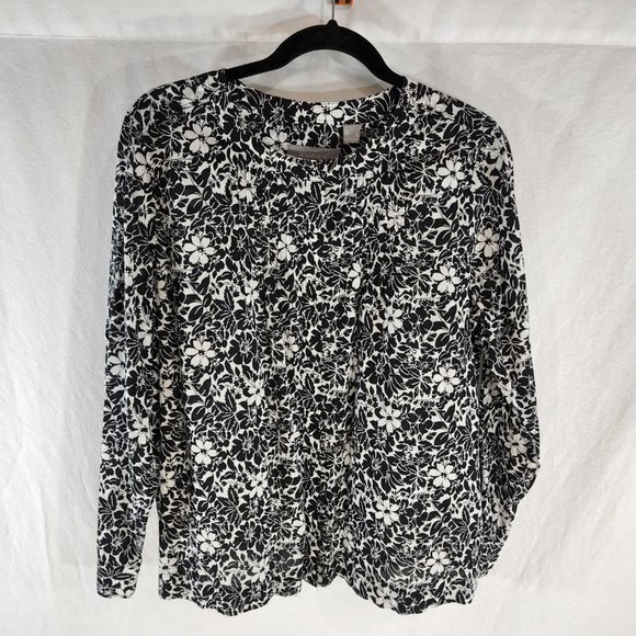 LIZ CLAIBORNE Flower Print Shirt Size L Black/White Color 100% Cotton Exc. Cond! - Picture 7 of 16